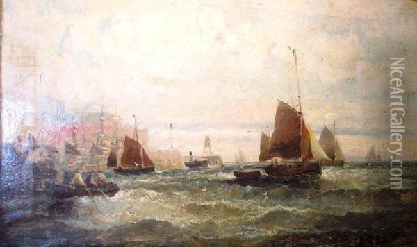 Fishing Boats Leaving Harbour Oil Painting - William A. Thornley Or Thornber