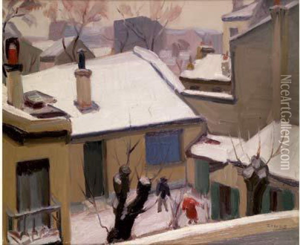 Effets De Neige, Paris, Circa 1930 Oil Painting - Jules Emile Zingg