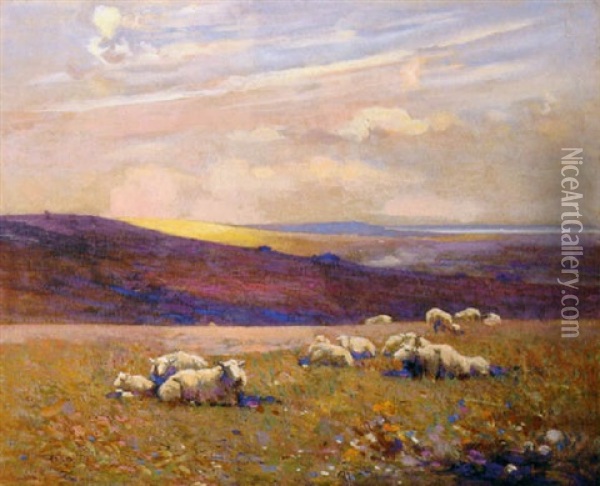 Morning - On The Downs Oil Painting - Frederick Hall