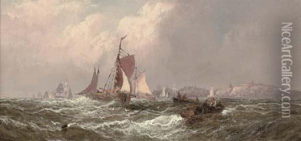 A Fresh Breeze Off Scarborough Oil Painting - William A. Thornley Or Thornber