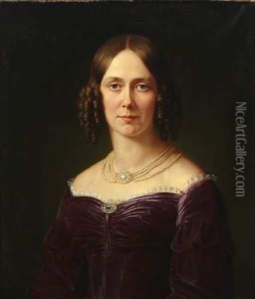 Portrait Of Pauline Freifrau Von Koenig-warthausen (1805-1872) Oil Painting - Jakob Theodor Leybold