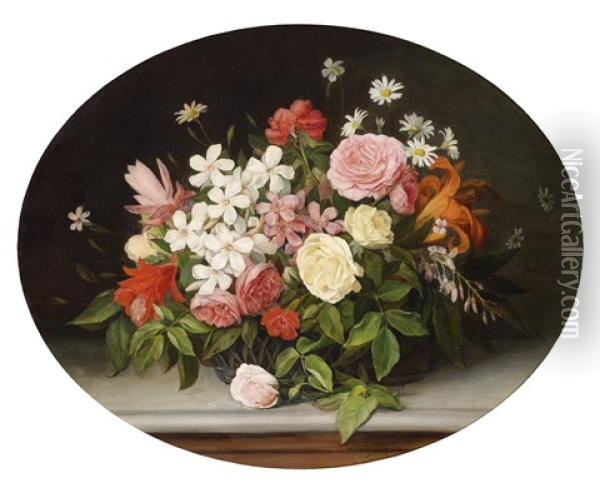 Ein Korb Voller Blumen Oil Painting - Giovanni Estienne