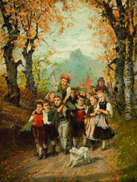 Kinderprozession Oil Painting - Fritz Beinke