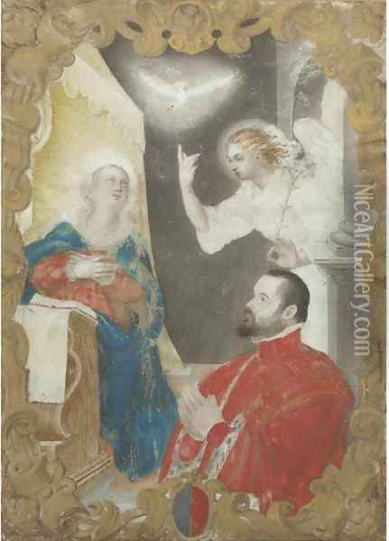 The Holy Spirit with an angel, the Madonna and a portrait of the Doge Oil Painting - Alessandro Merli