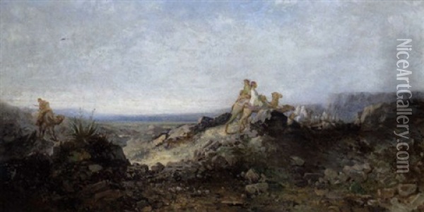 Karawane In Felsiger Landschaft Oil Painting - Pietro Bianco Bortoluzzi