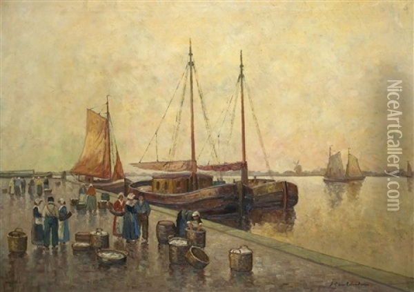 Hollandische Hafenlandschaft Oil Painting - Wilhelm Hambuechen