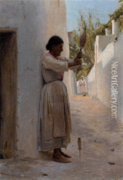 Gadeparti Fra Capri Med Kone, Der Holder En Handten Oil Painting - Peter Vilhelm Ilsted