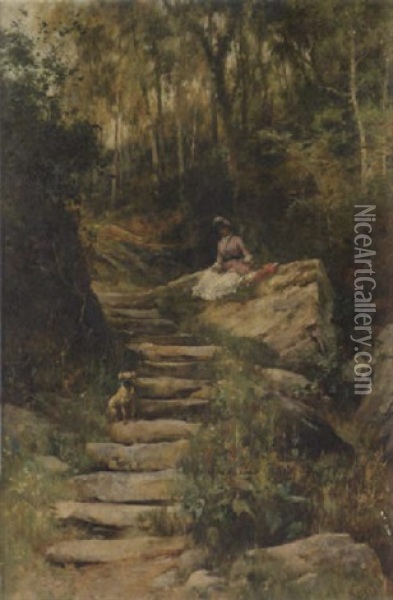 A Rest On The Path Oil Painting - Alfred Glendening Jr.