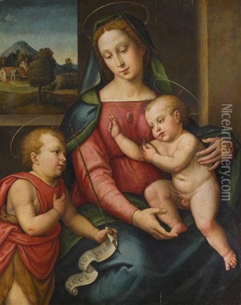 Madonna And Child With The Infant Saint John Oil Painting - Giovanni Antonio Sogliani
