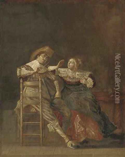 An elegant couple in an interior 2 Oil Painting - Pieter Codde
