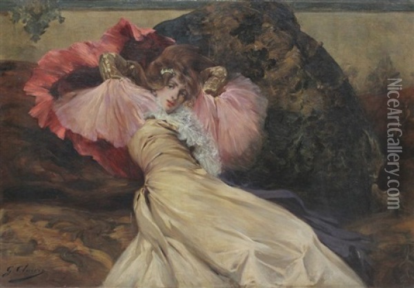 Elegante Allongee Oil Painting - Georges Jules Victor Clairin