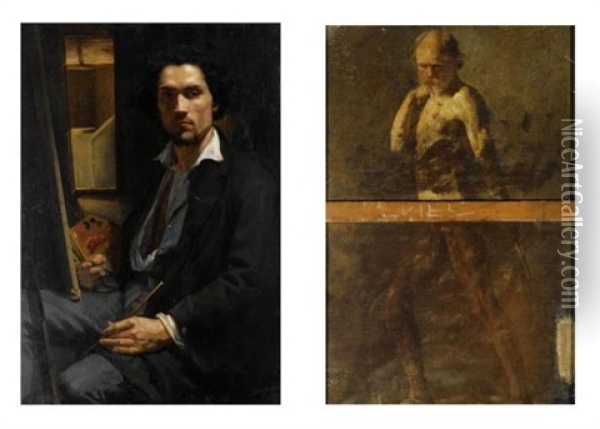 The Artist In His Studio (+ A Study Of A Full Lenght Male Nude, Verso) Oil Painting - Joseph Fortune-Seraphin Layraud