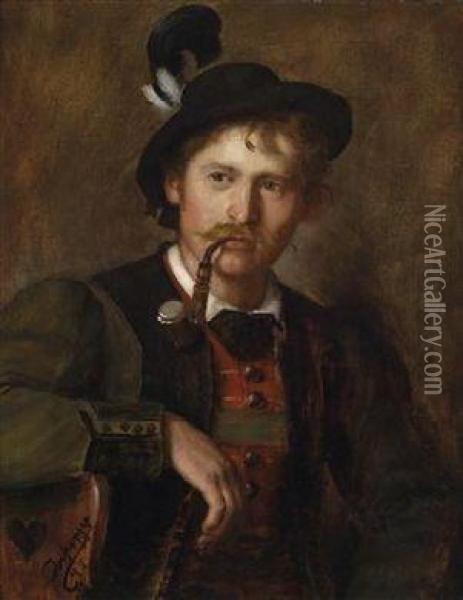 Portrait Of A Young Tyrolian Oil Painting - Franz Von Defregger
