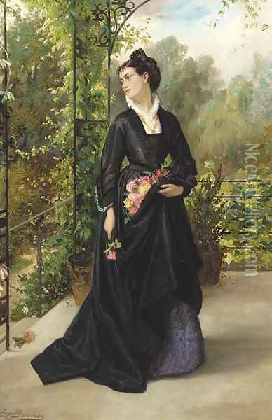 The lady in the arbour Oil Painting - Edward Charles Barnes