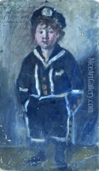 Portrait En Pied De Son Fils Andre Desboutin Dit Andre Mycho Oil Painting - Marcellin Gilbert Desboutin