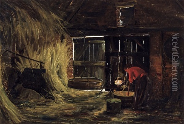 Inside The Barn - Tempelhof, Latem (ca. 1903) Oil Painting - Valerius De Saedeleer