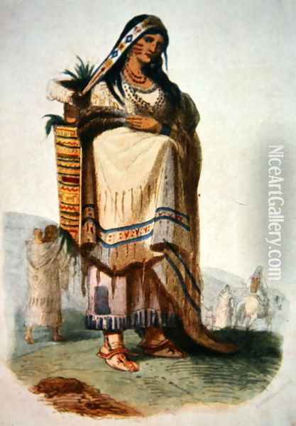 Sioux mother with baby in a cradleboard Oil Painting - George Catlin