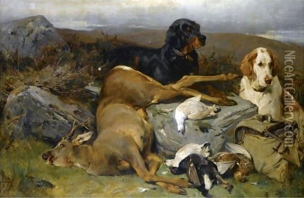 Guarding The Day's Bag Oil Painting - John Sargeant Noble, R.B.A.