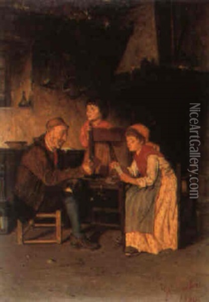 The Card Game Oil Painting - Giuseppe Costantini