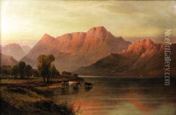 Sunset, Gwynant, North Wales Oil Painting - Alfred de Breanski