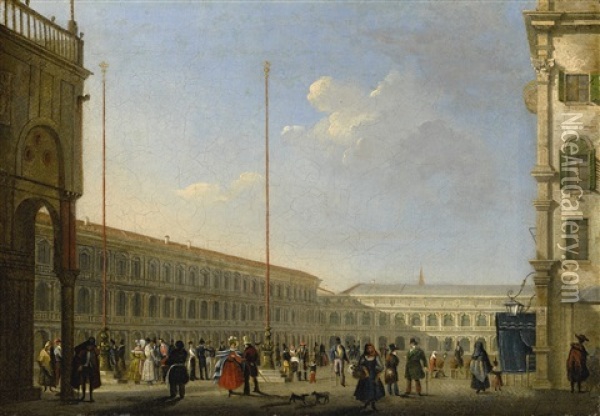 Venice, A View Of Piazza San Marco From Piazzetta Dei Leoncini Oil Painting - Giuseppe Canella I