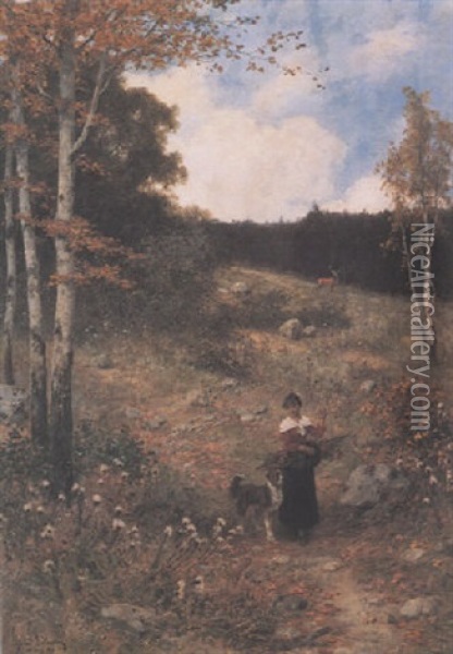 Madchen Im Wald Oil Painting - Hubert Salentin
