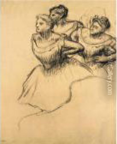 Trois Danseuses Dans Les Coulisses Oil Painting - Edgar Degas