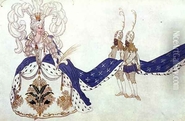 Costume design for The Queen and Her Pages, from Sleeping Beauty, 1921 Oil Painting - Leon Samoilovitch Bakst