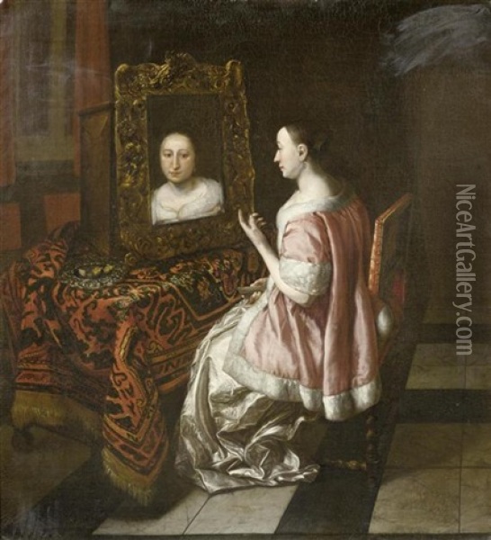 Junge Dame Vor Einem Spiegel Oil Painting - Joost van Geel