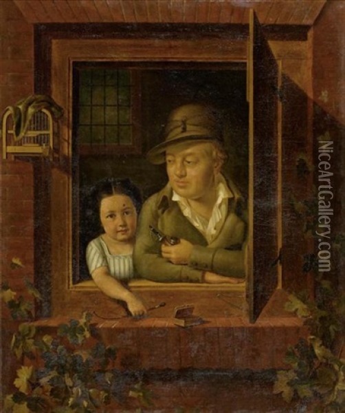 Portrait Des Emmanuel Streckeisen Und Seiner Urenkelin Adele Passavant Oil Painting - Sebastian Gutzwiller
