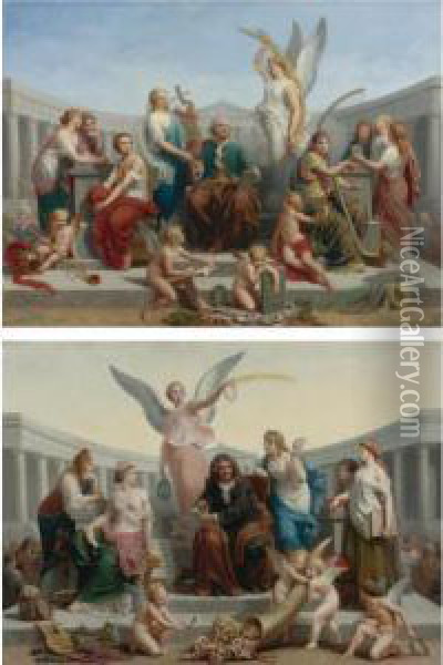 The Apotheosis Of Mozart And The Apotheosis Of Moliere: Two Works Oil Painting - Henri Pierre Picou