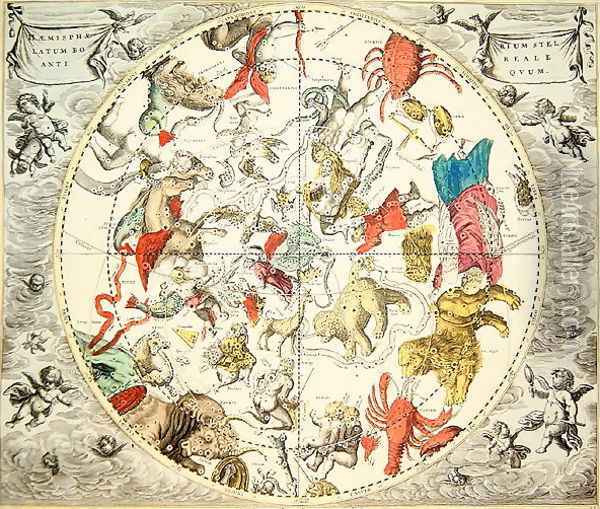Celestial Planisphere Showing the Signs of the Zodiac, from 'The Celestial Atlas, or The Harmony of the Universe' Oil Painting - Andreas Cellarius