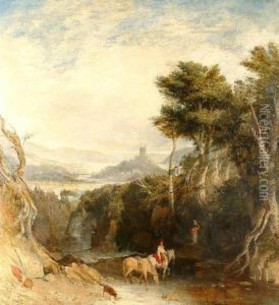 Hornby Castle From The Valley Of The Lune. Oil Painting - William Linton