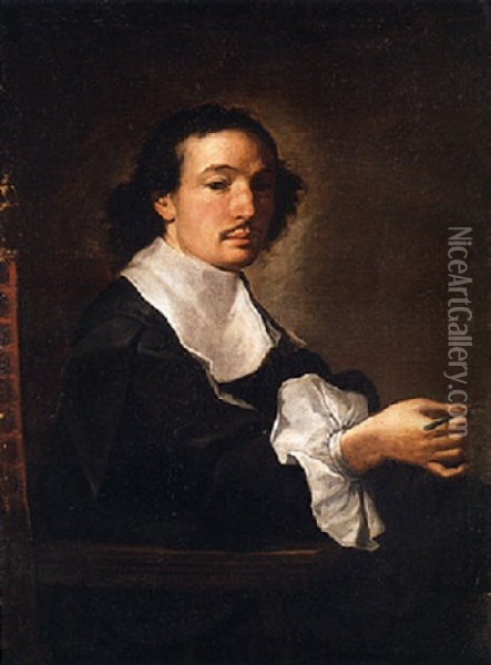 Portrait Of A Physician (giovanni Guglielmo Riva?) Holding A Surgical Instrument Oil Painting - Carlo Maratta