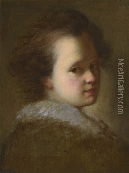 Portrait Of A Young Boy, Head And Shoulders, With A White Collar Oil Painting - Alexis Grimou