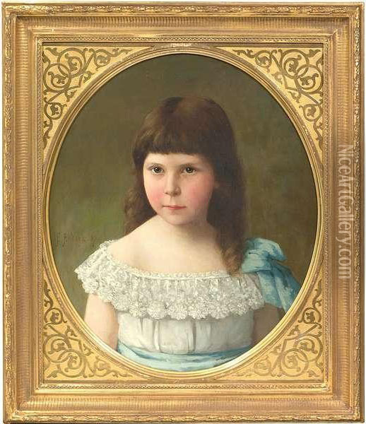Portrait Of A Girl Wearing A Blue Gown Oil Painting - Ernst Anders