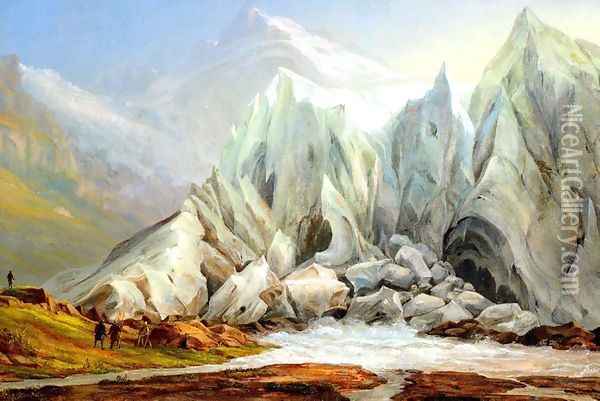 Gletscher Landschaft (Glacier Landscape) Oil Painting - Schweizer Schule Fruhes