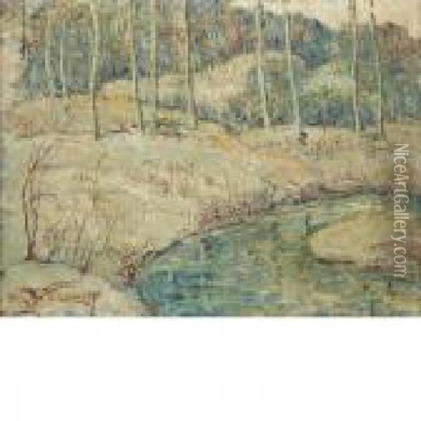 Brook In Winter Oil Painting - Ernest Lawson