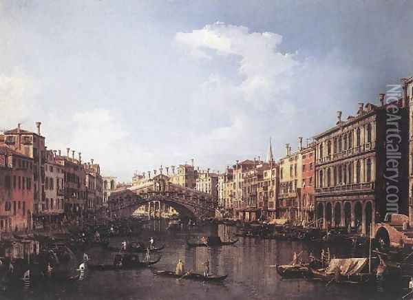 The Rialto Bridge From The South Oil Painting - (Giovanni Antonio Canal) Canaletto