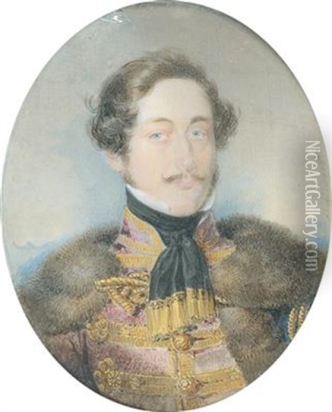 A Portrait Of A Hungarian Nobleman In A Coatee And A Fur Cape Oil Painting - Moritz Michael Daffinger