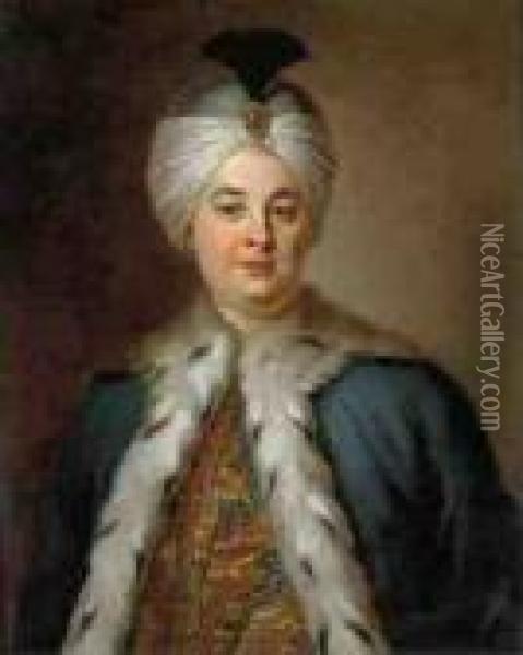 Portrait Of The Actor Lekain, In A Turkish Headdress Oil Painting - Louis-Michel Van Loo
