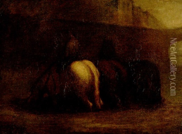 L'abreuvoir Oil Painting - Honore Daumier