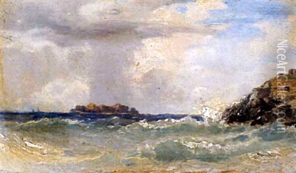 Harlyn Bay, Wind On Shore, Cornwall Oil Painting - Edwin Hayes