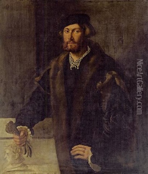 Portrait Of A Man Holding A Glove In His Right Hand Oil Painting - Giovanni Cariani