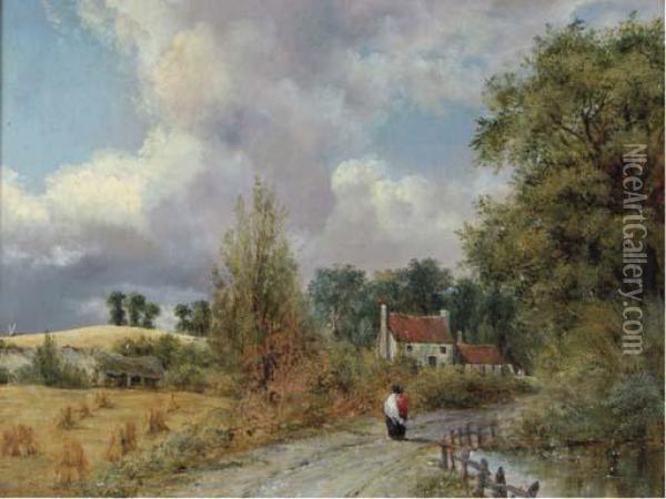 A Country Lane Oil Painting - Frederick Waters Watts