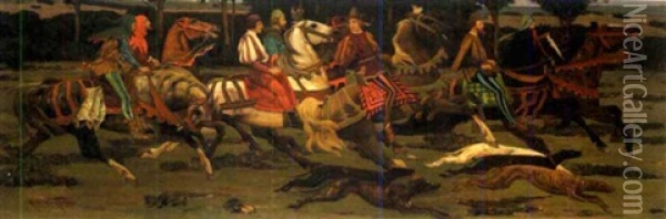 Medieval Hunting Scene Oil Painting - Robert Van Vorst Sewell