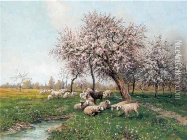 Schafe Auf Der Weide Im Fruhling Oil Painting - Leopold Graninger
