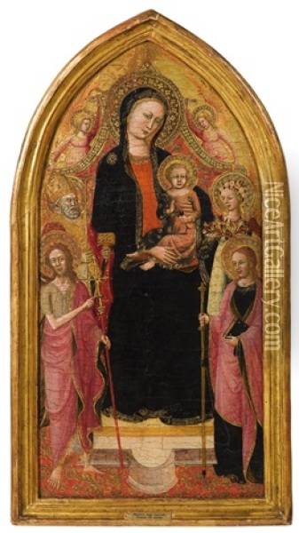 Madonna And Child Enthroned With Saints And Angels Oil Painting -  Lippo d'Andrea (Ambrogio di Baldese)