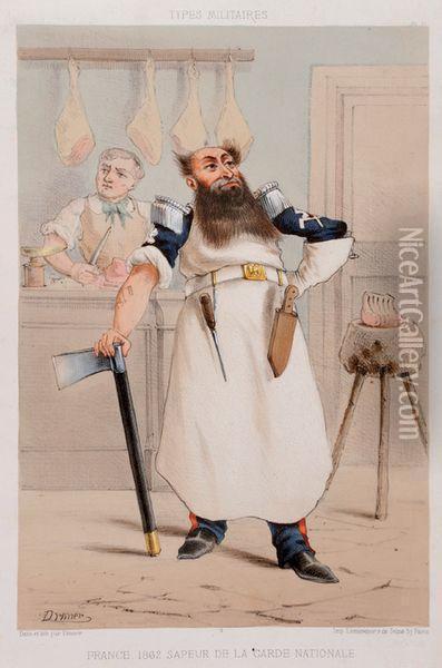 France 1862 Sapeur De La Garde Nationale Oil Painting - Jules Renard Draner
