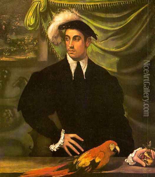 Portrait of a Gentleman with a Parrot 1552-55 Oil Painting - Niccolo dell' Abbate